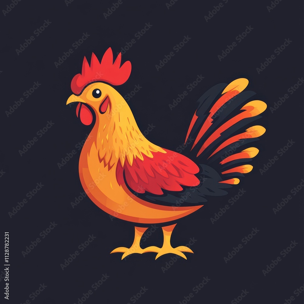 Fototapeta premium Colorful rooster illustration on dark background.