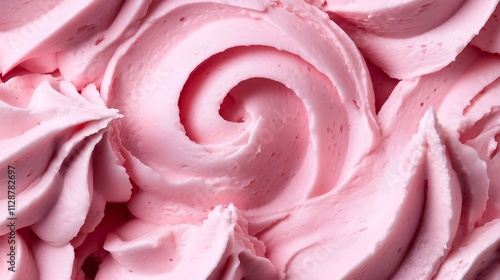 Fluffy Pink Buttercream Frosting with Swirled Texture Close-Up