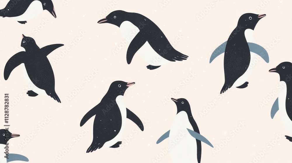 Ad?lie Penguins Playing in Snowy Winter Wonderland Ad?lie Penguins Playing in Snowy Winter Wonderland