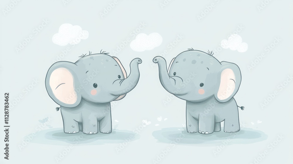 Two Adorable Baby Elephants Playing Together Happily Two Adorable Baby Elephants Playing Together Happily