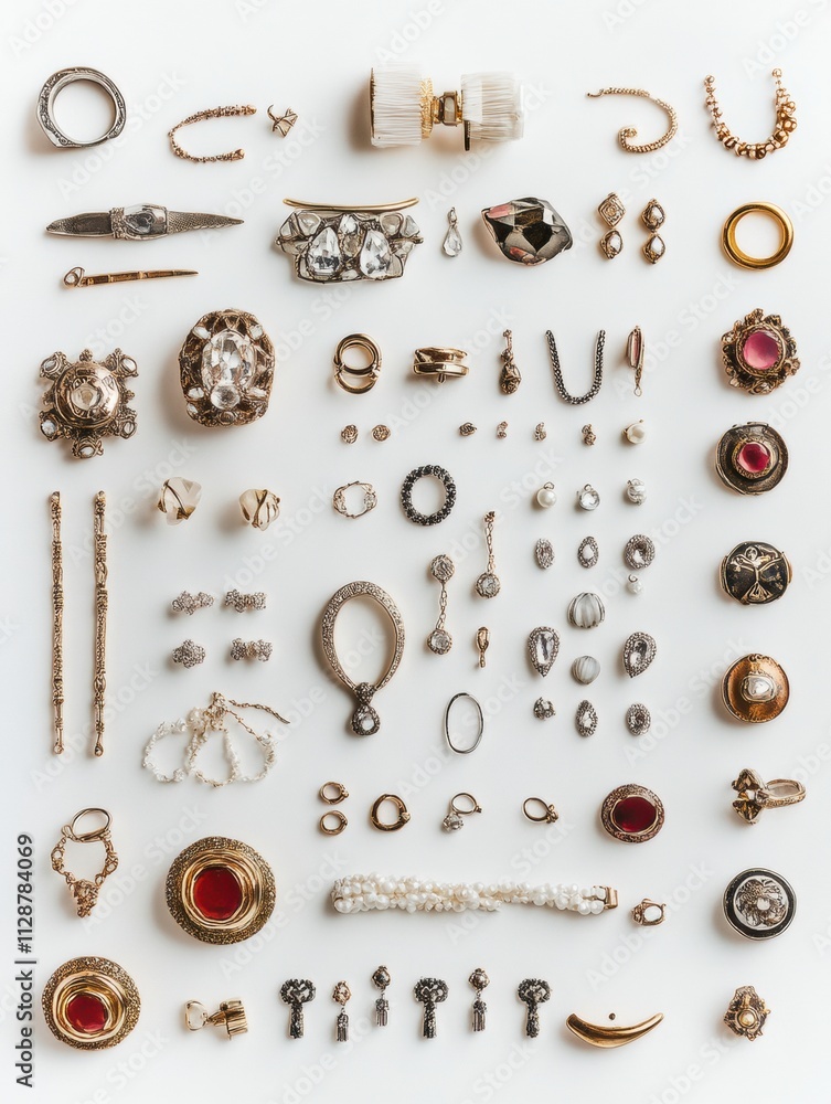 Beautifully arranged collection of jewelry items featuring various bracelets, rings, and earrings, perfect for showcasing stylish accessories. Generative AI Beautifully arranged collection of jewelry items featuring various bracelets, rings, and earrings, perfect for showcasing stylish accessories. Generative AI