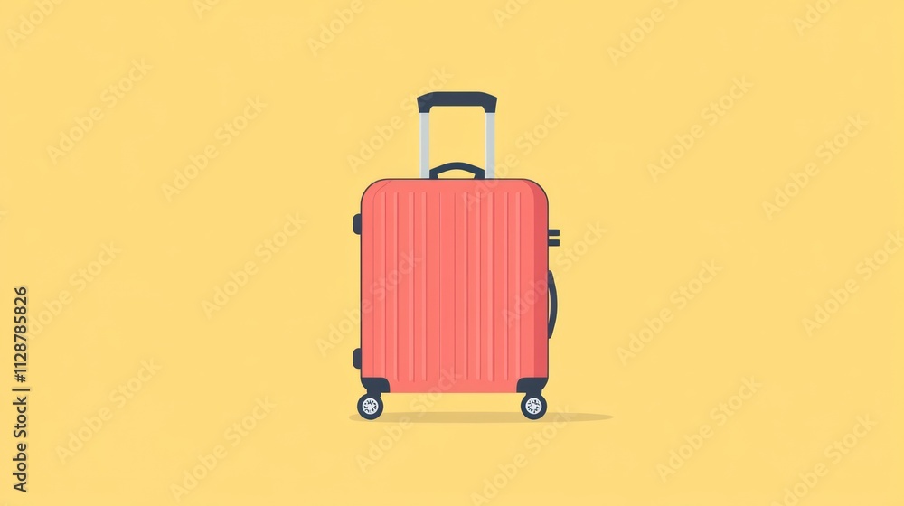 A Pink Suitcase Stands Against A Yellow Background A Pink Suitcase Stands Against A Yellow Background