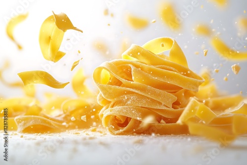 Falling Raw Tagliatelle, Tagliolini, Fettuccine Pasta photo