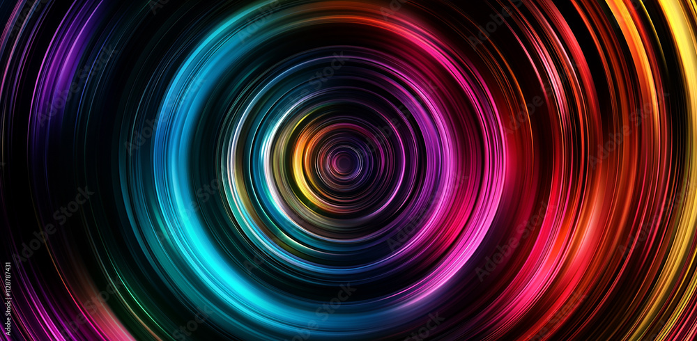 Obraz premium A colorful circular pattern with vibrant colors and blurred edges on a black background