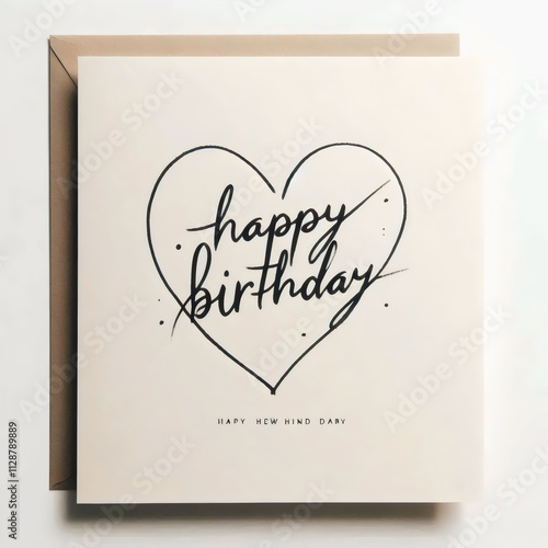 Happy birthday card with a black and white heart drawn.