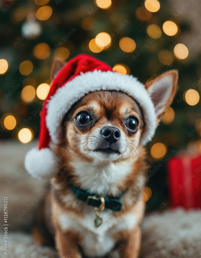 Funny Chihuahua dog with Christmas hat Funny Chihuahua dog with Christmas hat
