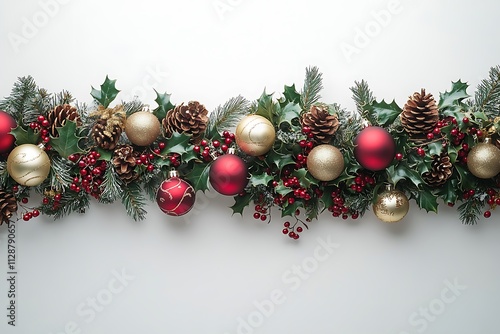 Christmas Garland with Red and Gold Ornaments photo