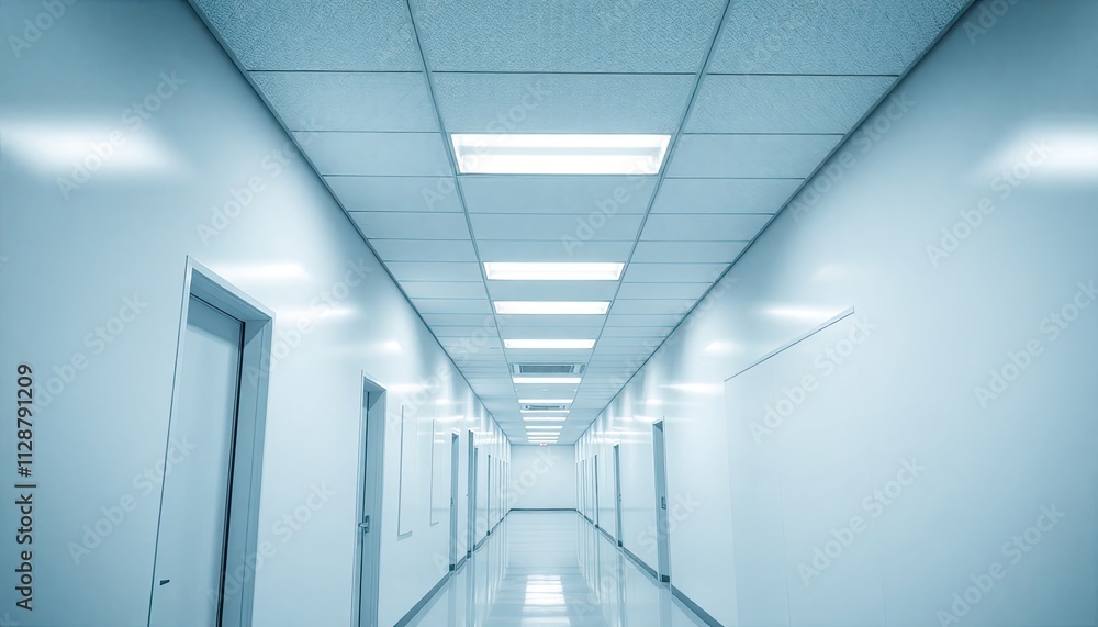 lab hallway with sterile white walls, modern lighting fixtures, and minimalistic design, bright fluorescent lights creating a sharp, clean ambiance during daytime lab hallway with sterile white walls, modern lighting fixtures, and minimalistic design, bright fluorescent lights creating a sharp, clean ambiance during daytime