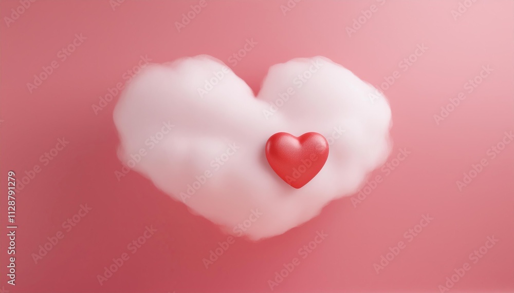 Fototapeta premium Valentine Background with 3d cloud and 3d heart