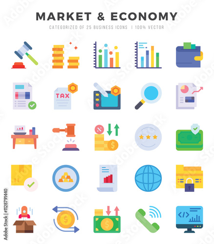 Market & Economy icons set. Collection of simple Flat web icons.