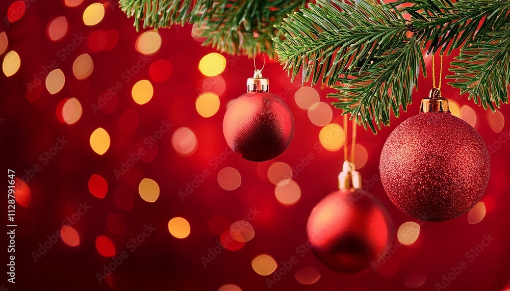 Obraz premium Christmas Tree In Red Shiny Glittering Background or christmas decoration on red