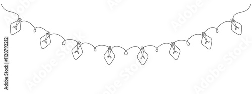 Continuous one line drawing of christmas garland with light bulbs. Holiday garland in simple linear style. Illustration in doodle style.