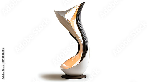 A white and black sculpture with a curved neck