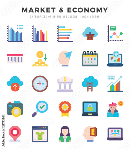 Wallpaper Mural Market & Economy. Flat icons Pack. vector illustration. Torontodigital.ca