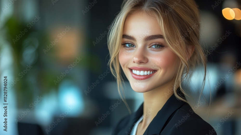 Portrait of a Smiling Woman with Blonde Hair and Green Eyes Portrait of a Smiling Woman with Blonde Hair and Green Eyes