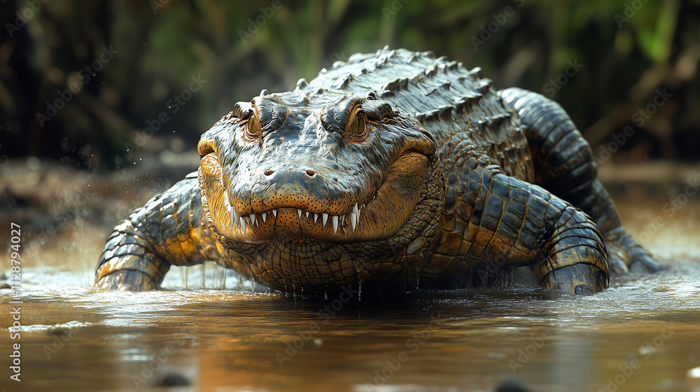 Fototapeta premium A large alligator in murky water