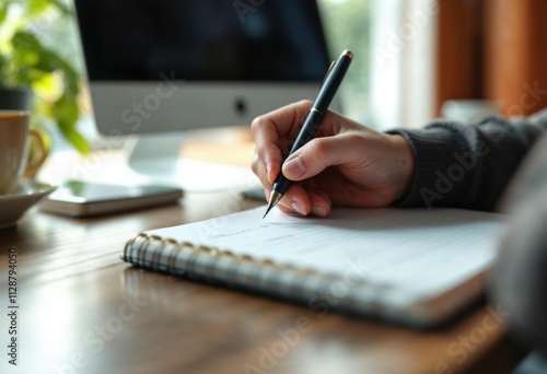 Wallpaper Mural A person is writing in a notebook with a pen Torontodigital.ca