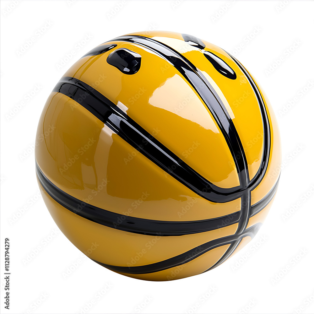 A yellow basketball with black stripes A yellow basketball with black stripes