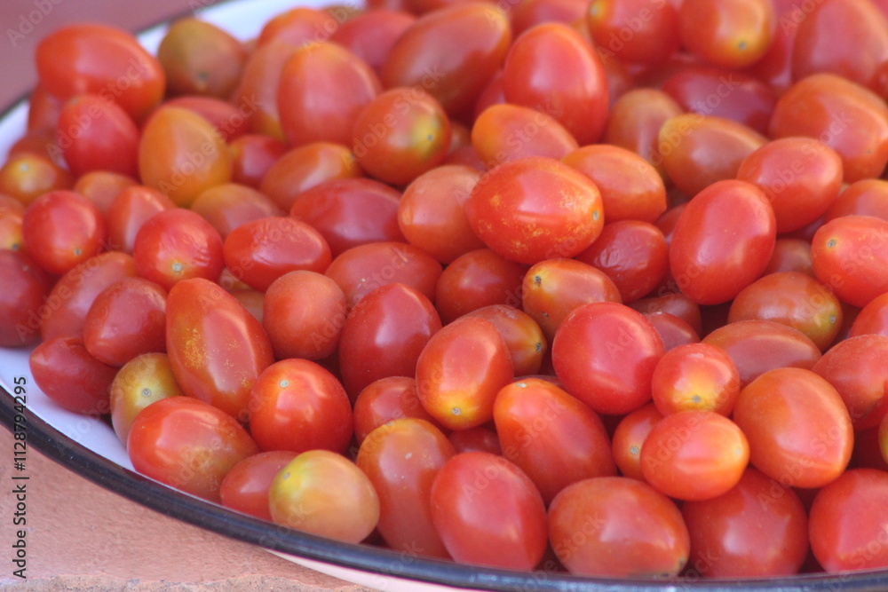 Small Red Tomatoes Close up, Grape Tomatoes Small Red Tomatoes Close up, Grape Tomatoes