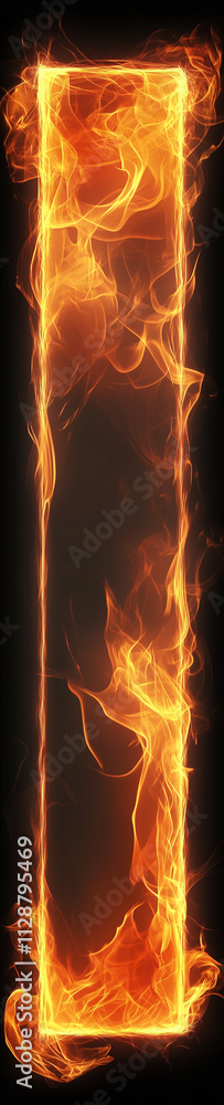 Fiery vertical frame with bright and vibrant flame effect on a black background Fiery vertical frame with bright and vibrant flame effect on a black background