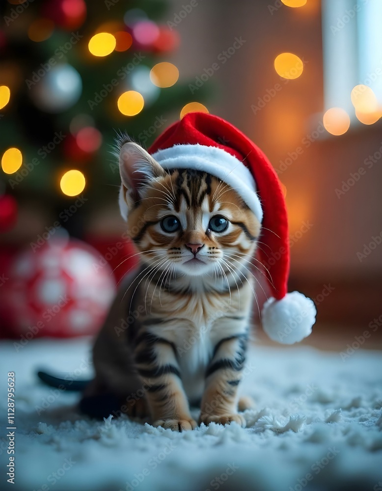 Cute little kitty with Santa Clause hat. Cute little kitty with Santa Clause hat.