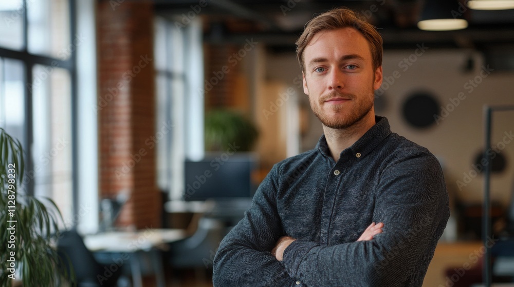 Obraz premium Portrait of a confident man with arms crossed in an office setting