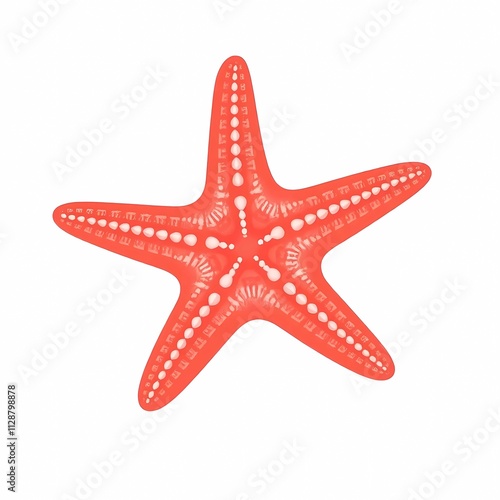 A clean silhouette of a coral-colored starfish on a white background, with subtle texturing and soft, rounded arms that convey a playful, summery vibe.