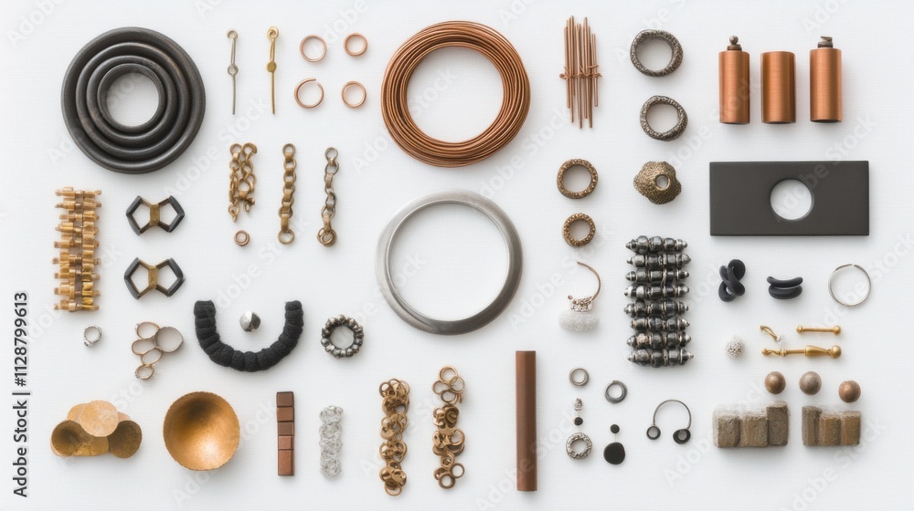 A stylish flat lay displays various jewelry items, including bracelets, rings, and earrings, arranged with empty space for creative text overlay. Generative AI A stylish flat lay displays various jewelry items, including bracelets, rings, and earrings, arranged with empty space for creative text overlay. Generative AI