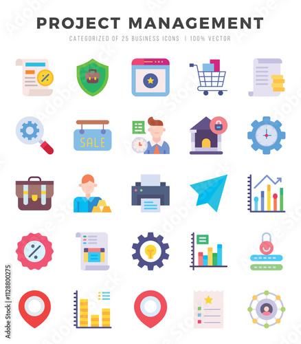 Project Management Icons Pack Flat Style. Vector illustration.