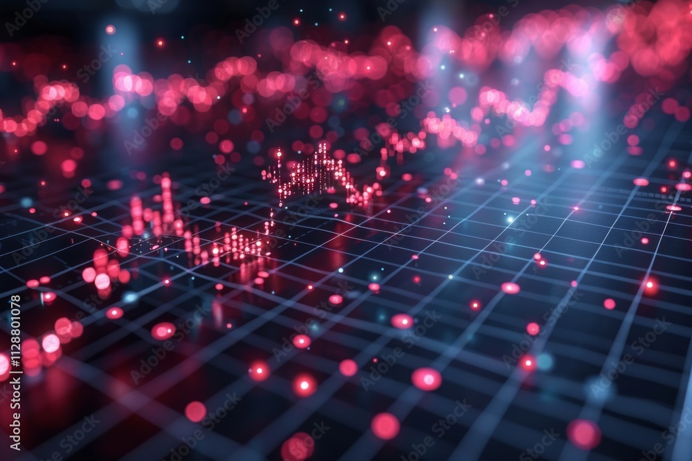 Abstract grid with red glowing points of light. AI generative. . Abstract grid with red glowing points of light. AI generative. .