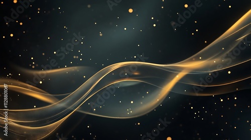 Golden Waves Flowing Through Dark Space With Sparkling Lights