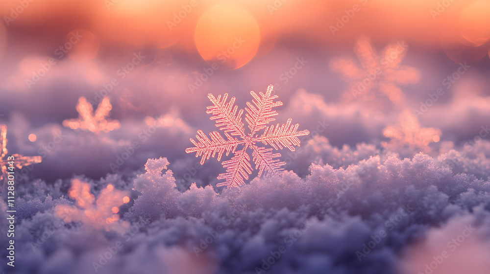 A flurry of snowflakes dancing in the soft glow of a winter sunrise. A flurry of snowflakes dancing in the soft glow of a winter sunrise.