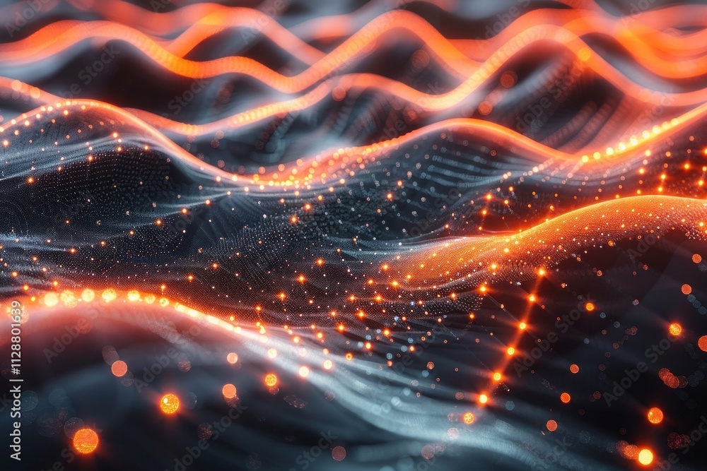 Abstract orange and white lights in a dark background, forming a wavy pattern. AI generative. . Abstract orange and white lights in a dark background, forming a wavy pattern. AI generative. .