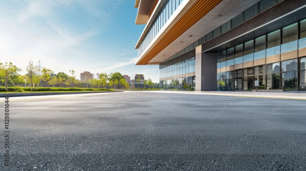 Obraz premium Empty road at building exterior.