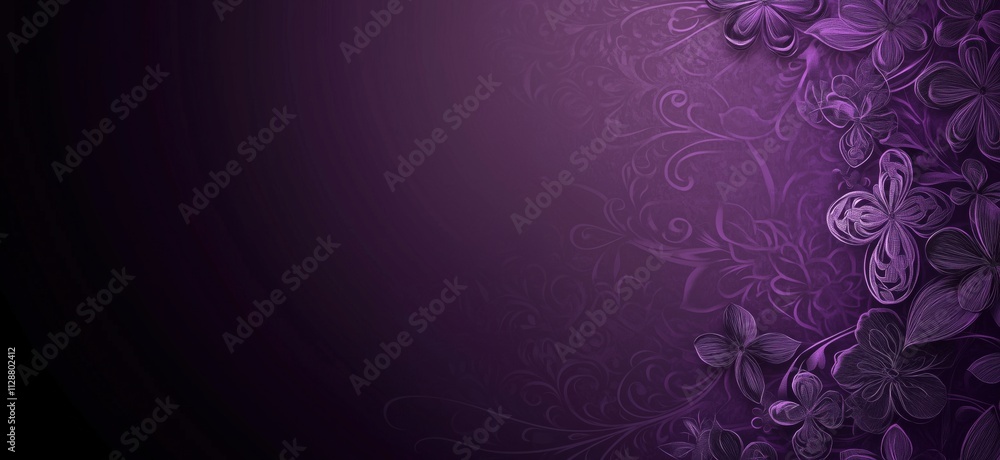 Purple floral design with intricate patterns, elegant butterflies and flowers, soft gradient background, copy space for text Purple floral design with intricate patterns, elegant butterflies and flowers, soft gradient background, copy space for text