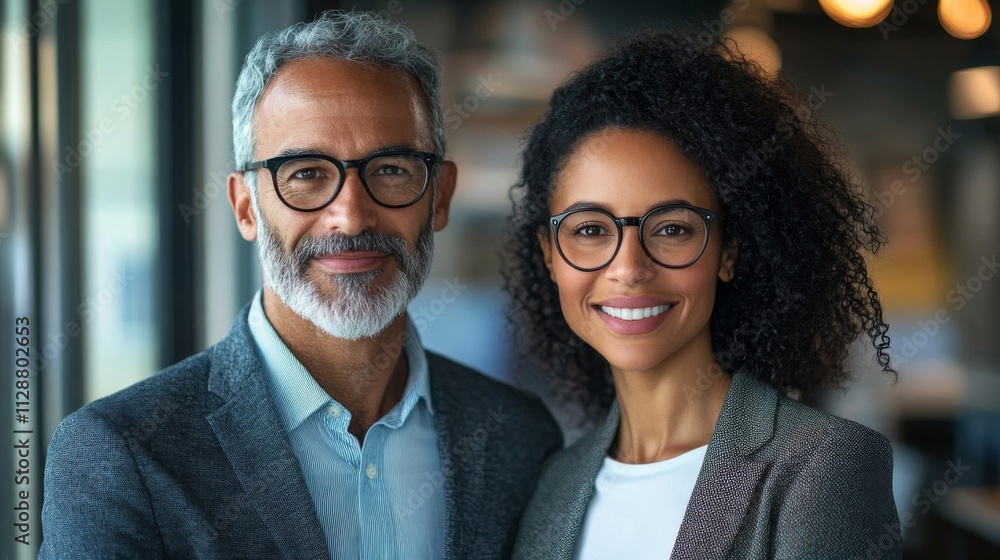 Smiling Business Colleagues Wearing Glasses Smiling Business Colleagues Wearing Glasses