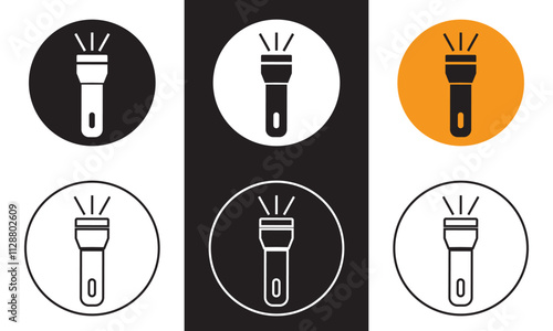 Flashlight icon in outline and solid style.  Vector illustration. isolated on white and black background. EPS 10
