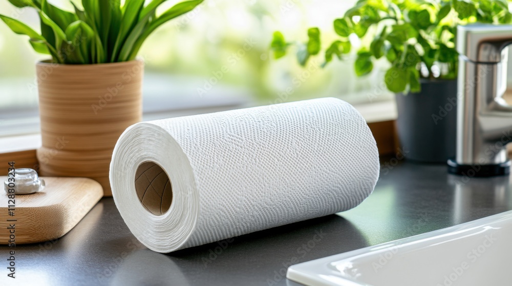 Kitchen Organization Tips Using Paper Towels for Home Cleanup Modern Kitchen Lifestyle Photography Bright Environment Close-up View Practical Concept Kitchen Organization Tips Using Paper Towels for Home Cleanup Modern Kitchen Lifestyle Photography Bright Environment Close-up View Practical Concept