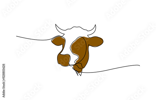 Continuous one line drawing dairy cow. Cattle. Dairy industry. Milk. Side view of a cow, Continuous one line drawing dairy cow, Cow Continuous line art vector illustration on white background.