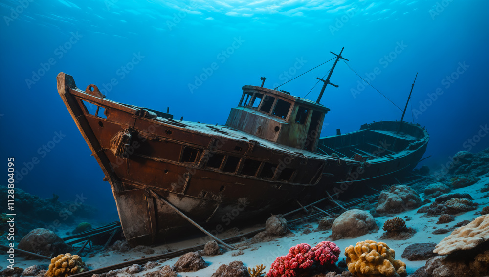 Old shipwreck on the ocean floor Old shipwreck on the ocean floor