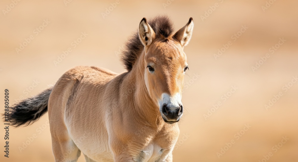 Wild przewalski's horse foal in natural habitat Wild przewalski's horse foal in natural habitat