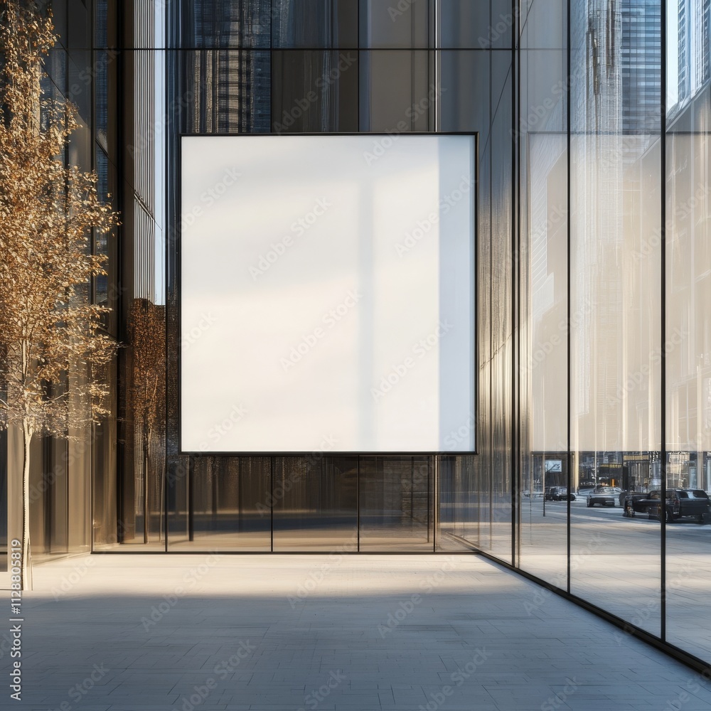 Blank signboard on glassy wall Blank signboard on glassy wall