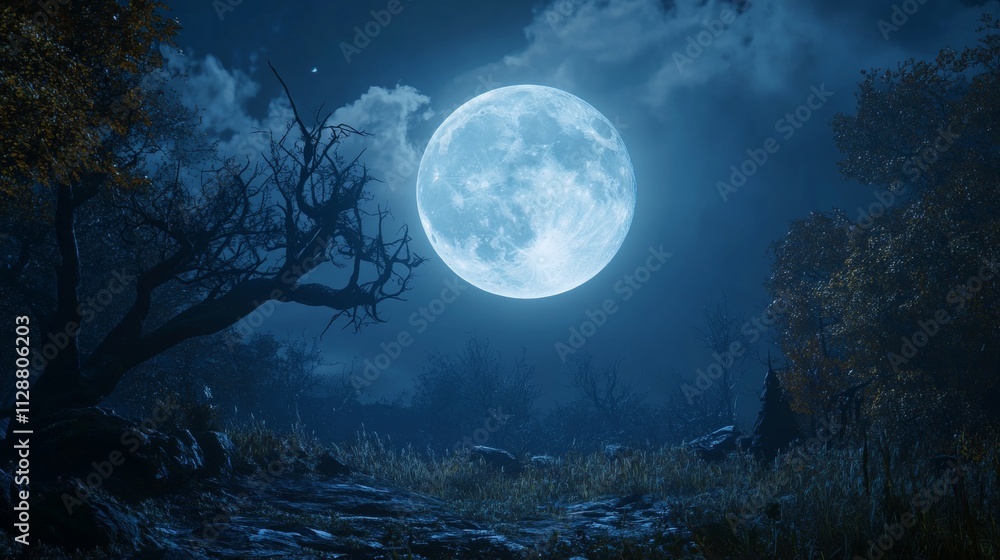 Fototapeta premium Halloween background of a full moon night_vector illustration (2:3)