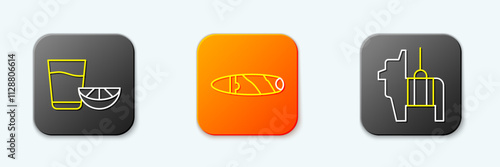 Set line Tequila glass with lemon, Cigar and Pinata icon. Vector