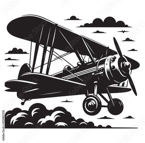 biplane silhouette vector illustration