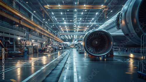 A state-of-the-art aerospace plant produces aircraft parts, including fuselage sections and engine components. Using carbon-fiber materials, engineers conduct rigorous stress tests to ensure