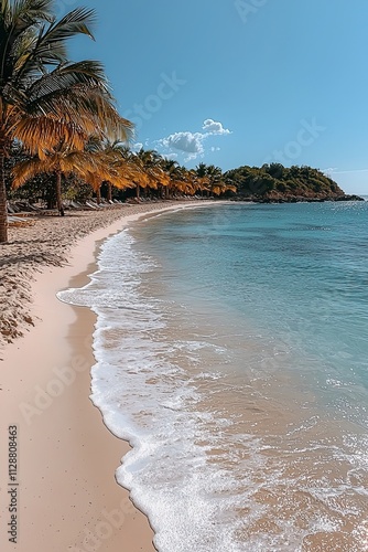 Tropical Beach Oasis with Swaying Palm Trees