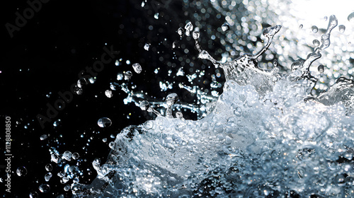 Dramatic Water Splashes with Isolated White Jets on Black Backdrops