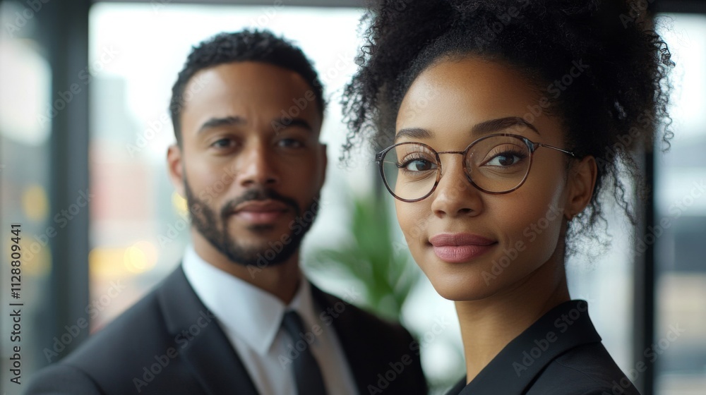 Close-up Portrait of a Confident Businesswoman and Man in Suits Close-up Portrait of a Confident Businesswoman and Man in Suits