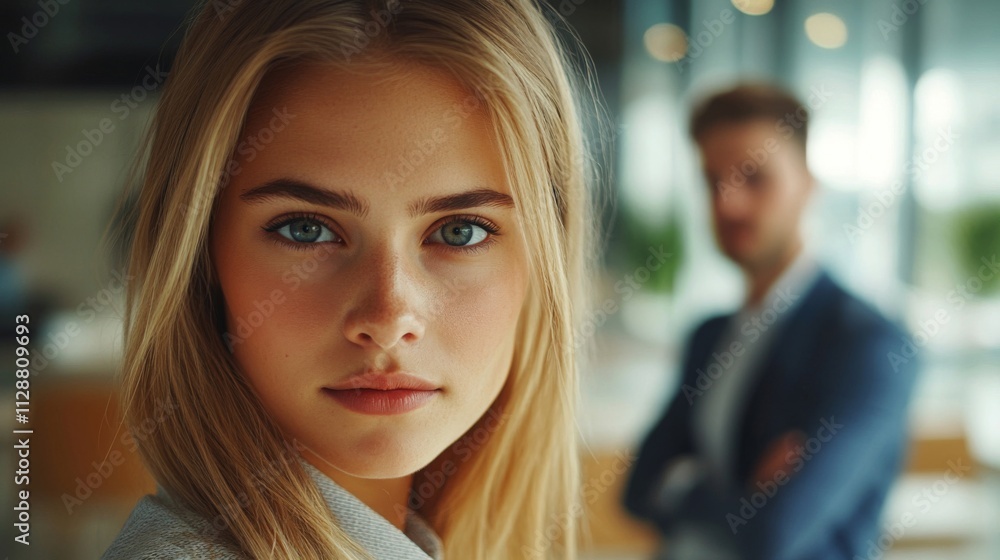 Close-up Portrait of a Young Woman with Blonde Hair and Blue Eyes Close-up Portrait of a Young Woman with Blonde Hair and Blue Eyes